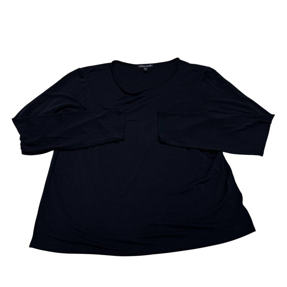 Eileen Fisher 100% Silk Women's Black Classic LS Top, Size M